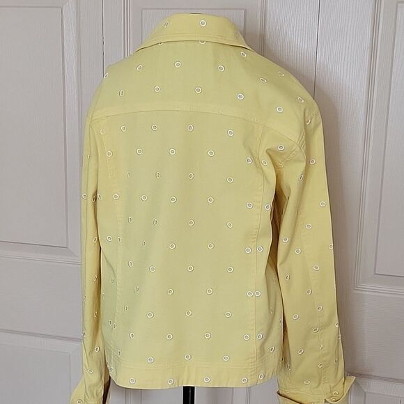 YELLOW Denim Jacket with White Embroidery Size Medium - Picture 7 of 12